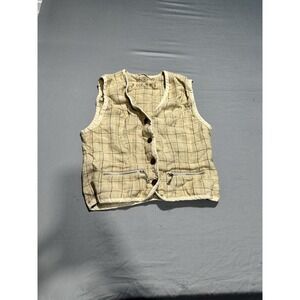 VTG Bogner‎ Tan Plaid Linen Blend Vest S